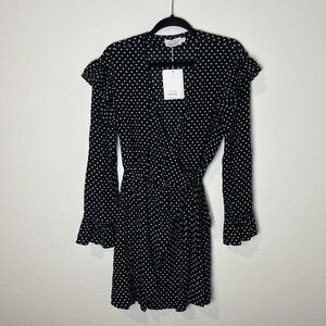 & Other Stories Wrap Dress Womens US 6 Black White Polka Dot Long Sleeve Ruffle